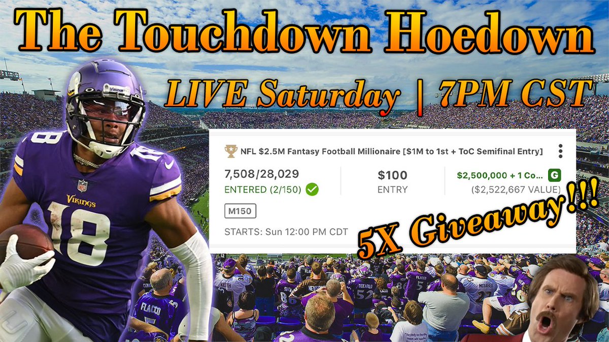 Week 1 of NFL, the best NFL week of the year 😎

🚨 24 Hour Warning for NFL Week 1 LIVE Stream | Saturday 7PM CST🚨

Last chance to Like &amp; Retweet to enter the drawing for 5-$100 Milli-Maker tickets on tomorrows Stream!

We are also LIVE right now for CFB Week 2, Head on over!