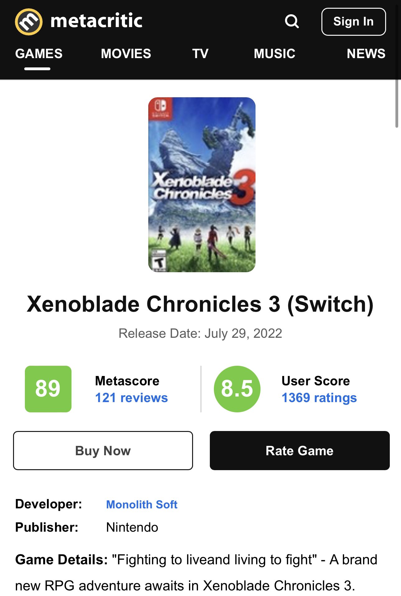 Lambiepie on X: Since people are throwing around metacritic scores like  it's gospel, nows the time to say that Xenoblade Chronicles 3 is a  definitively a better game than either of the