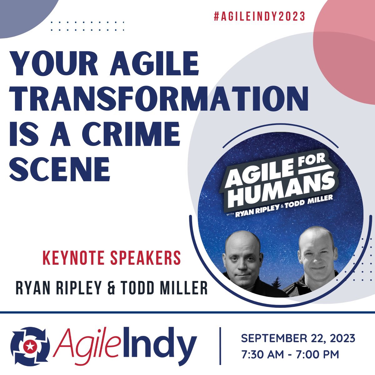 AgileIndy's tweet image. 📣 Don’t miss @ryanripley and @todd_miller11 as two of our amazing Keynote Speakers for the 2023 AgileIndy Conference! 🎉

Get tix now: lnkd.in/g64YGbzu
More details: lnkd.in/exYyu_u4

See you there!

#agileindy2023 #agileindy