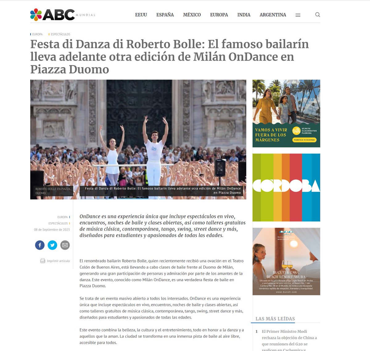 ABCMundial's tweet image. Festa di Danza di #RobertoBolle: El famoso bailarín lleva adelante otra edición de Milán OnDance en Piazza Duomo @RobertoBolle
#PabloMunini corresponsal @ABCMundial en #Italia 
abcmundial.com/2023/09/08/eur…