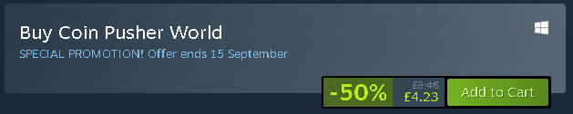 PusherWorld's tweet photo. Coin Pusher World is Now 50% off on @Steam  until 15th of September. Lets GOOOOOOO Lets see all them twitch channel streaming the game. The game is more optimised and will run well with any game you play and will keep chat going while you play away. #cpw #coinpusherworld #coinpusher #cpwrules