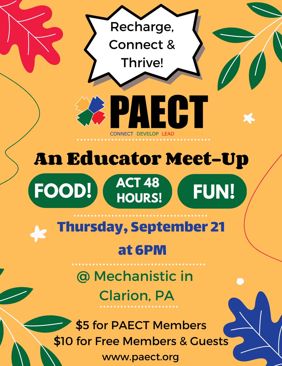 EDUCATORS: Grab your teacher besties and come out for a night of connecting and sharing with others. Let’s thrive into the new school year NW @PAECT! Register here: bit.ly/09212023