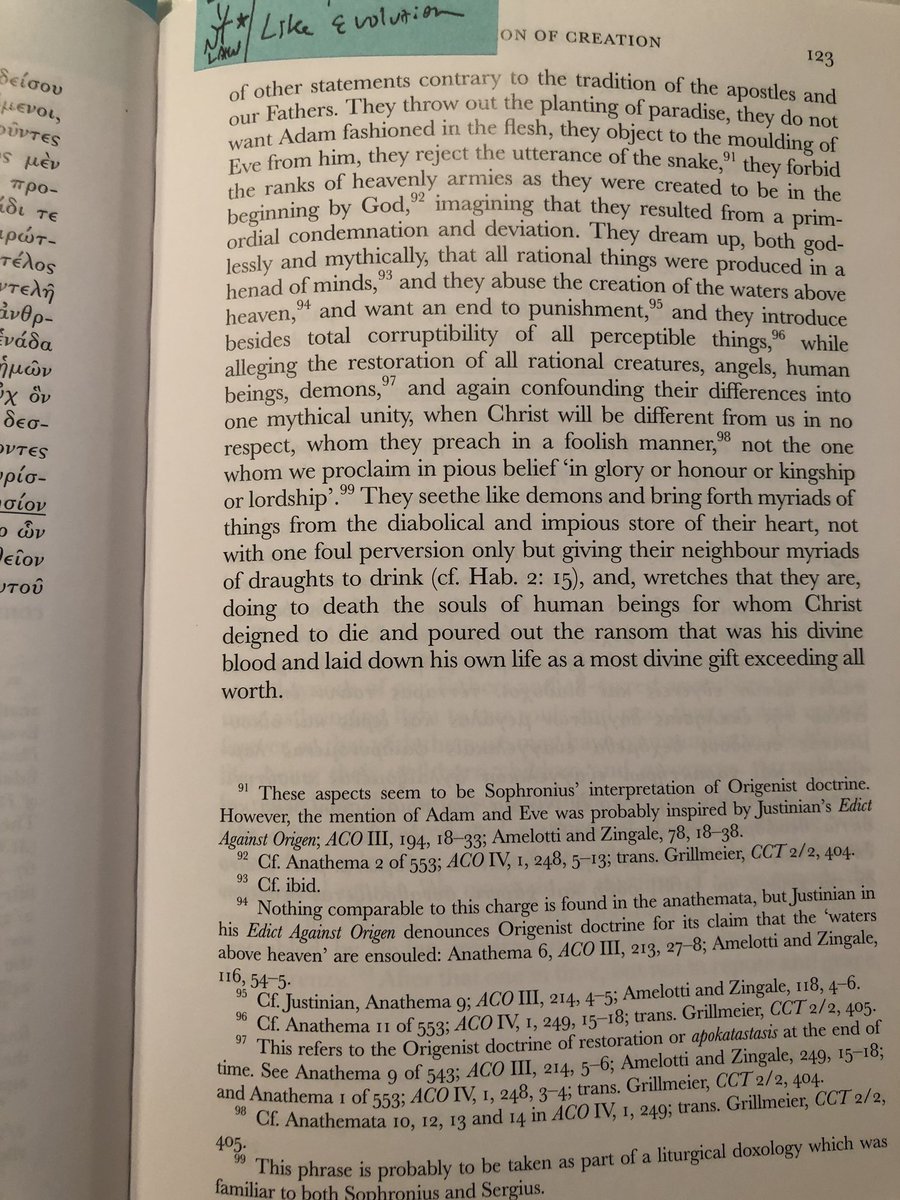 JayDyer's tweet photo. The entire system of Origenism is condemned in the 6th council’s acceptance of the Confession of St Sophronius.  That means 3 ecumenical councils condemn this heresiarch: 5, 6, 7 - and the Synodikon of the 7th. People pushing Origensim are totally wrong. https://t.co/tb5djEPKSw