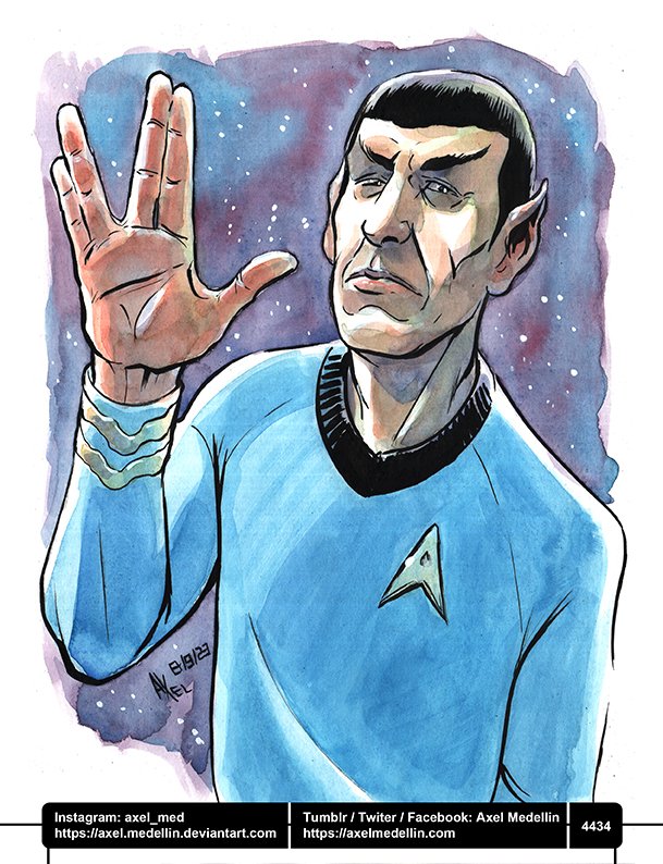 #dailydrawing 4434 #dibujodiario #drawingoftheday #StarTrekDay #Spock #leonardnimoy #LiveLongAndProsper #fanart #watercolor #brushandink #traditionalart