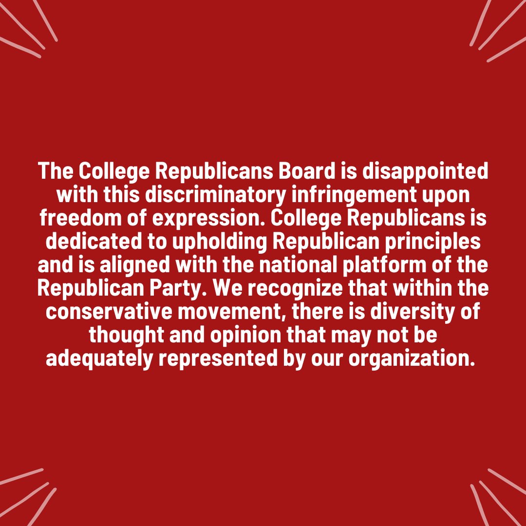 uchicagogop's tweet photo. The College Republicans Board condemns UChicago’s discriminatory actions and affirms the importance of free speech in academia https://t.co/2LUh3hMvV7