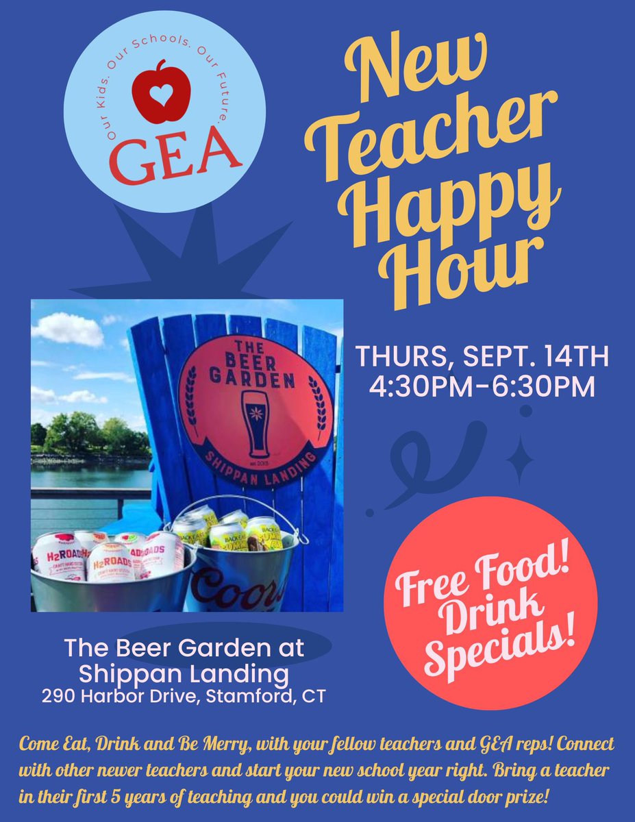 Welcome new teachers and welcome back building reps!! GEA is thrilled to celebrate the start of a new school year with a New Teacher Happy Hour on 9/12/23. Mark your calendars and come join us for a fun time connecting with your amazing colleagues. Can't wait to see you there!