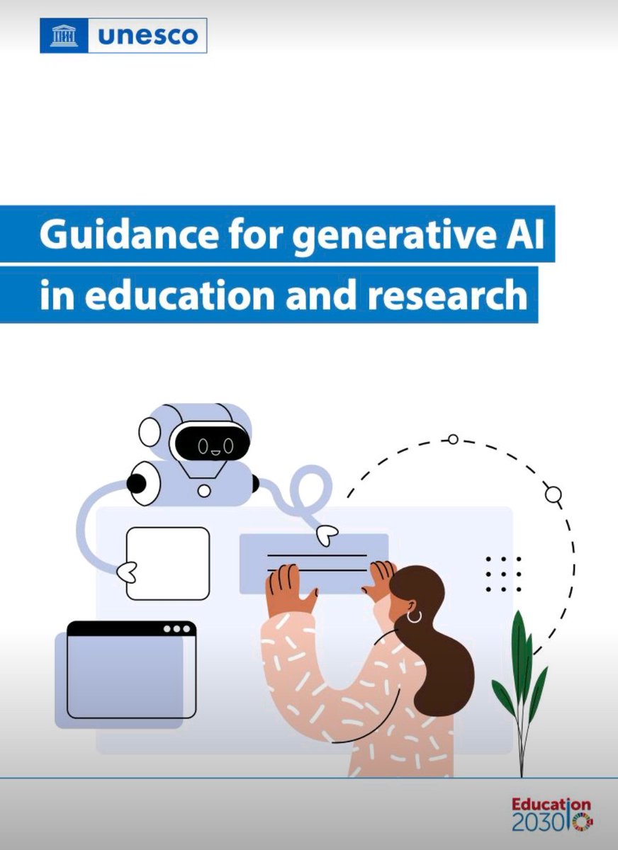 Interesting discussion and debate on the use of #generativeAI in #education UNESCO's guidance covers both the human impact along with policy frameworks and long-term implications. #INZPirED #AI #edtech Read here: unesdoc.unesco.org/ark:/48223/pf0…