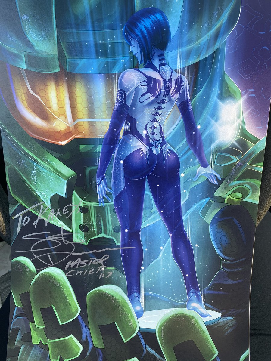 darkghost240's tweet photo. Today was one of the best days of my life! I got to meet the one and only @SteveDownes117!! He was super kind and he even signed Chief on my dadโs print (since my dad was a CW3) Thank you for making my childhood dream a reality ๐ #MasterChief117 #ArkansasComicCon https://t.co/BTh1QXJxSs