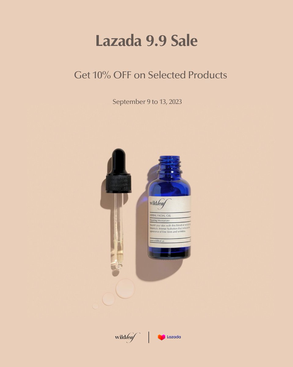 Waiting for the right time to buy that Wildleaf product you've been eyeing? 🧐 Lazada's 9.9 sale is the perfect excuse! With 10% discount on selected products, it'll surely satisfy your skincare cravings! 🛍️💸