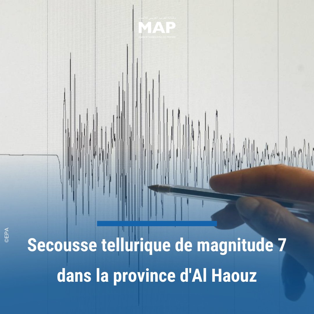 MAP_Information's tweet image. #MapActu

Une secousse tellurique de magnitude 7 sur l’échelle de Richter a frappé, vendredi soir, la province d’Al Haouz, a annoncé l’Institut national de Géophysique.

shorturl.at/kqwG0