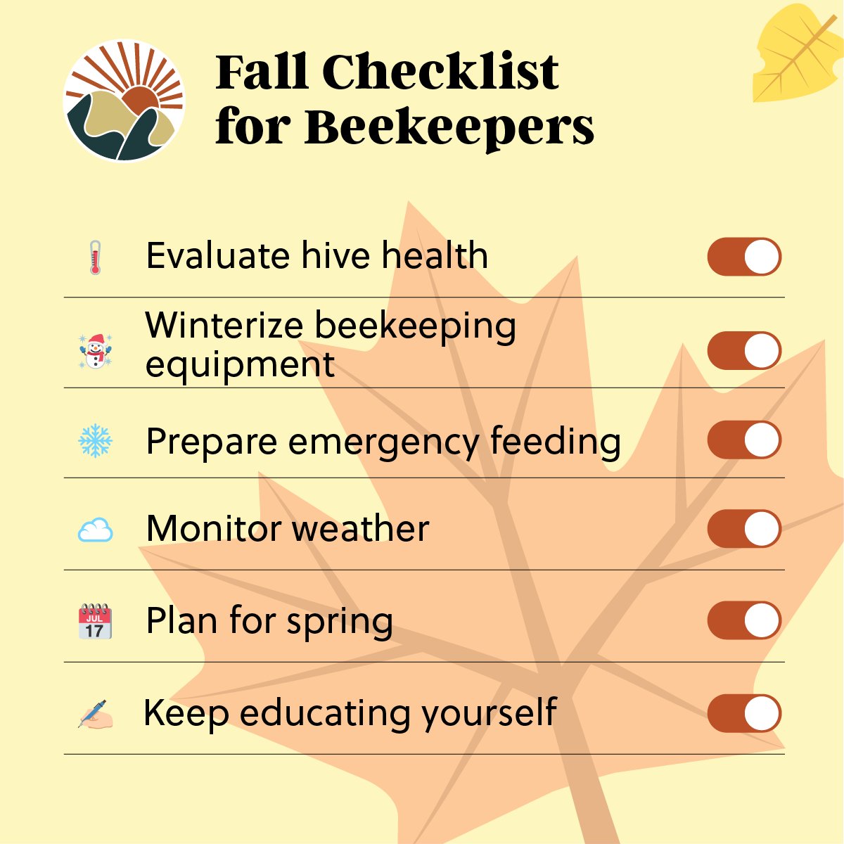 sunvaraco's tweet photo. Embracing fall vibes and beekeeper jives as we buzz through our autumn checklist, gearing up for the chilly days ahead. 

Winter, we're ready! ❄️🍯 https://t.co/4hh0WDJjjL