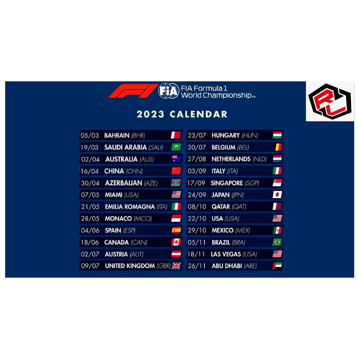 AQUI TENEMOS EL CALENDARIO DE ESTA TEMPORADA, NOS VEMOS EL DOMINGO A LAS 22:00 EN EL GP DE BAHRAIN. twitch.tv/roleleague