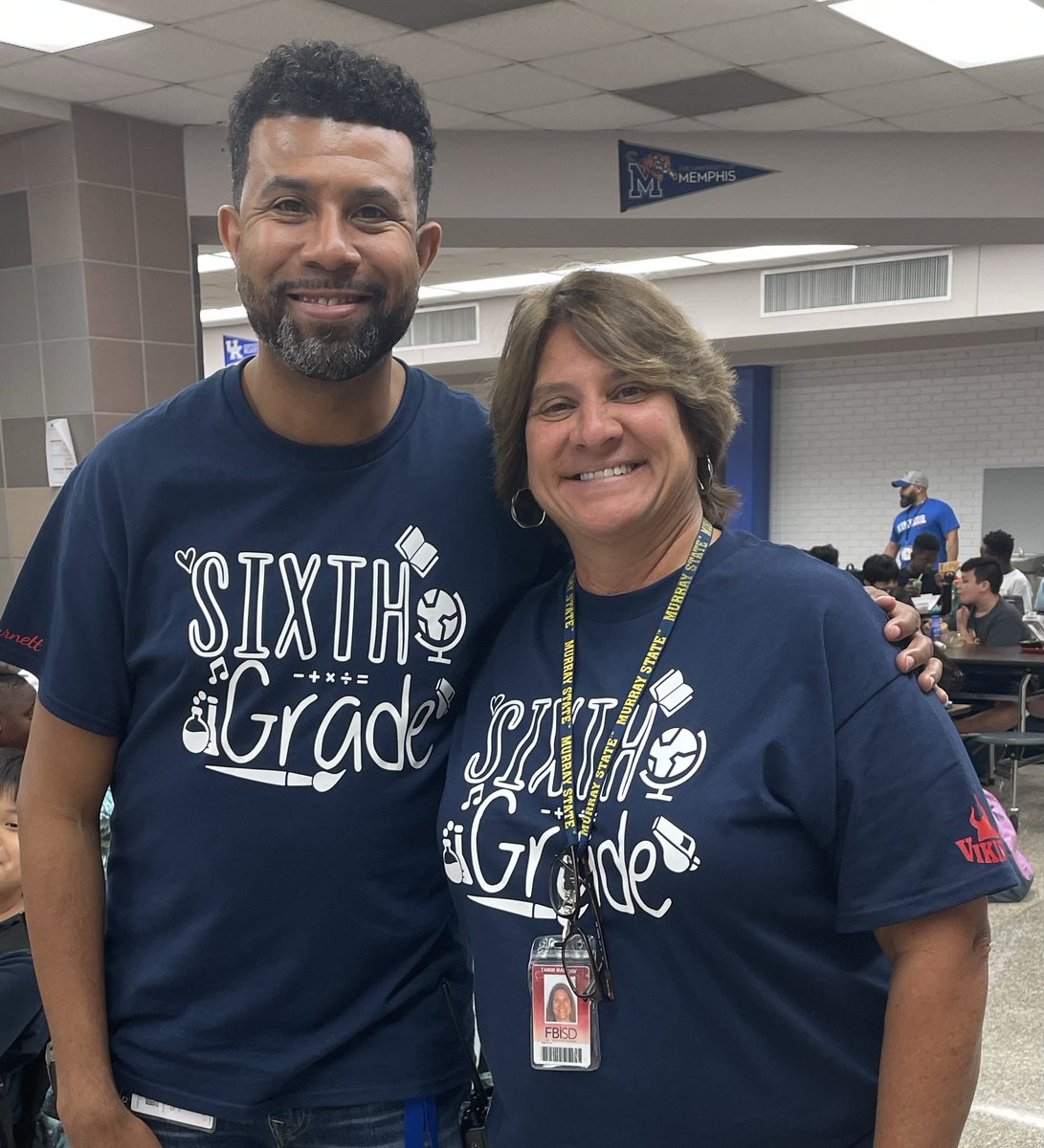 Ms. Mallory and Mr. Burnett showing off their 6th grade spirit today. #ItStartsWithMe #AboveTheLine <a href="/VikingsDms/">DMS Vikings Counselors</a>