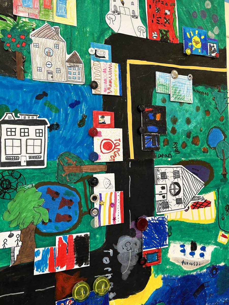 Collaborativeq mural inspired by <a href="/MiniMatisse/">Nic Hahn (she/her)</a> 

All grades are working on different components to represent WB as a community.  Cannot wait to show more as it progresses!! #collaboration #elementaryart #dasdpride