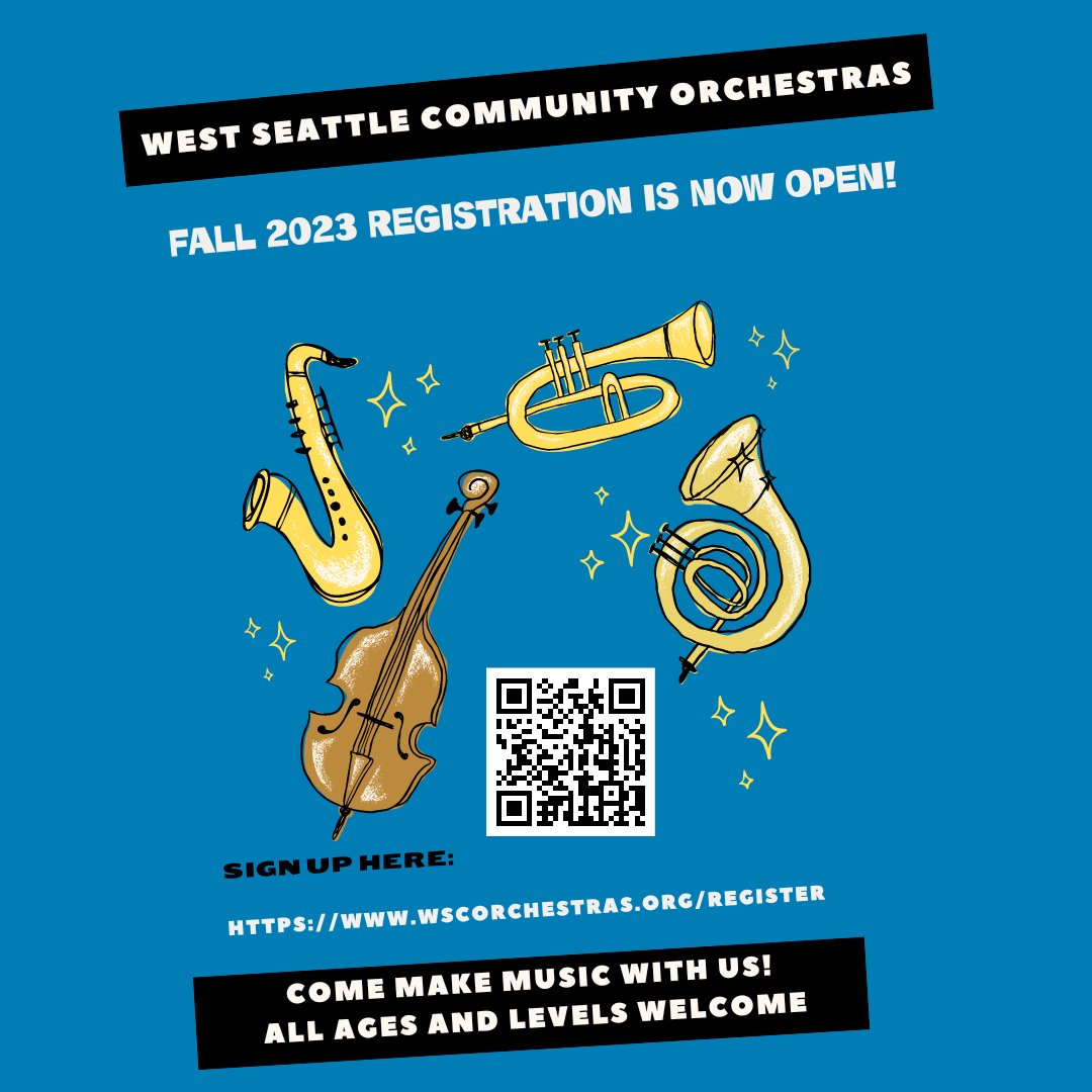 WSCOrchestras's tweet photo. 🎶Registration for WSCO's fall session is now open! 🎺 https://t.co/8CthsmKvqK
🎻Dust off your instrument, warm up, play a scale or two, and get ready for an exciting season of music with us!  We meet on Tuesday nights in West Seattle. #violin #viola #cello #bass #orchestra https://t.co/EtVcBI41xS