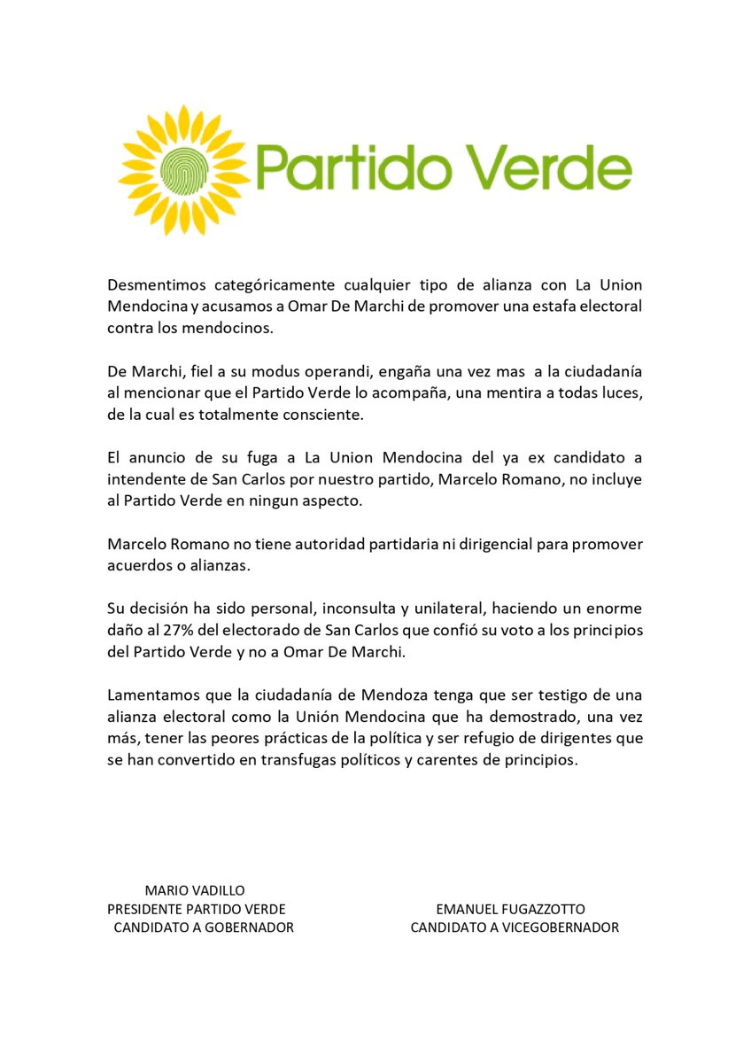 mnvadillo's tweet photo. Es asquerosa la estafa electoral armada por Omar De Marchi al mentir y engañar que el partido Verde se ha unido a la banda que regentea. https://t.co/MwMWpx9N73