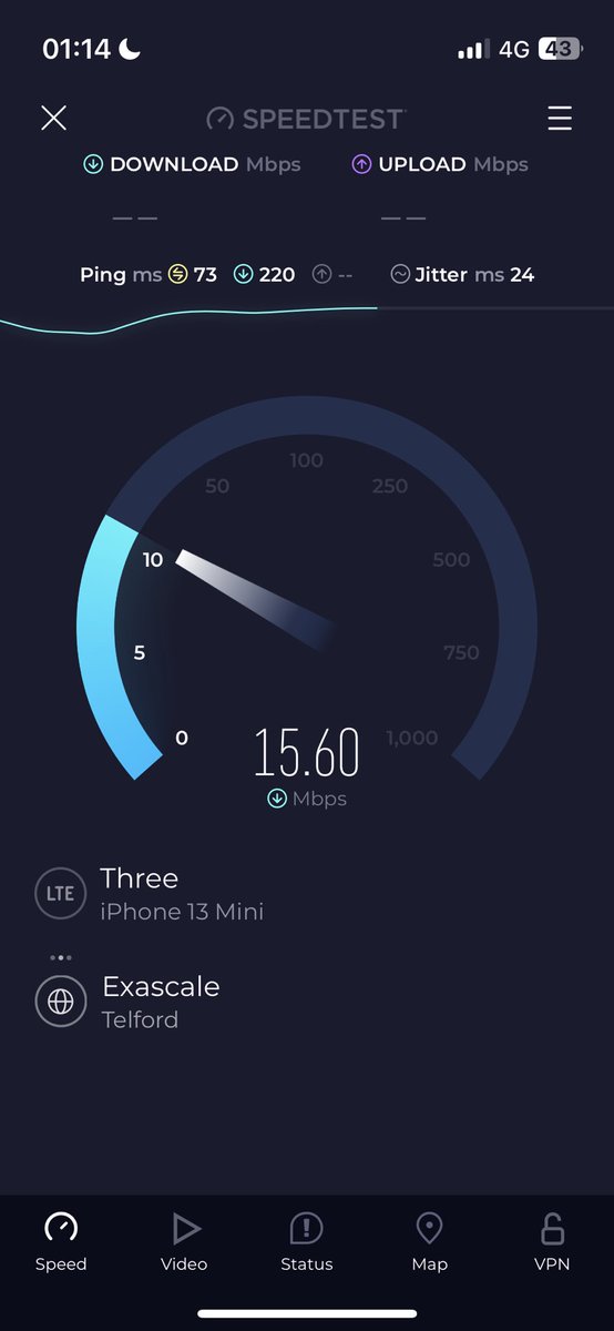 sonic_simon's tweet photo. Hey @ThreeUK this isn’t acceptable. I’m stood less than 100m from a 5G mast and I’ve got 2 bars and this speed. I’ve had terrible reception and poor service across the summer in various locations. I had the antenna replaced in my iPhone 13 mini within 6 months - why am I paying? https://t.co/iGJg42sHgA