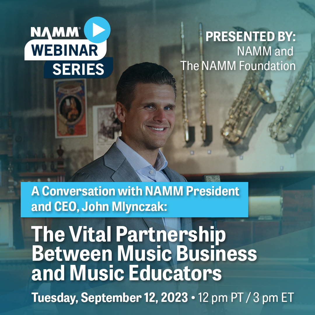 Join me and John Mlynczak, a former music educator, advocacy leader, and new NAMM President &amp; CEO. We'll discuss the future of the music products industry and music education with key representatives from NAfME, NHFS, and Save The Music. Register today! bit.ly/Register-NAMM-…