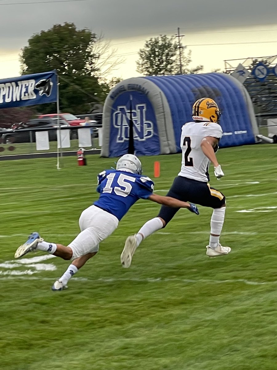 At the half, Ithaca leads Nouvel Catholic, on the road, 42-7. Owen Mikulka got the Yellowjackets buzzing in the 1Q with a 46-yard TD pass from Jackson Conn