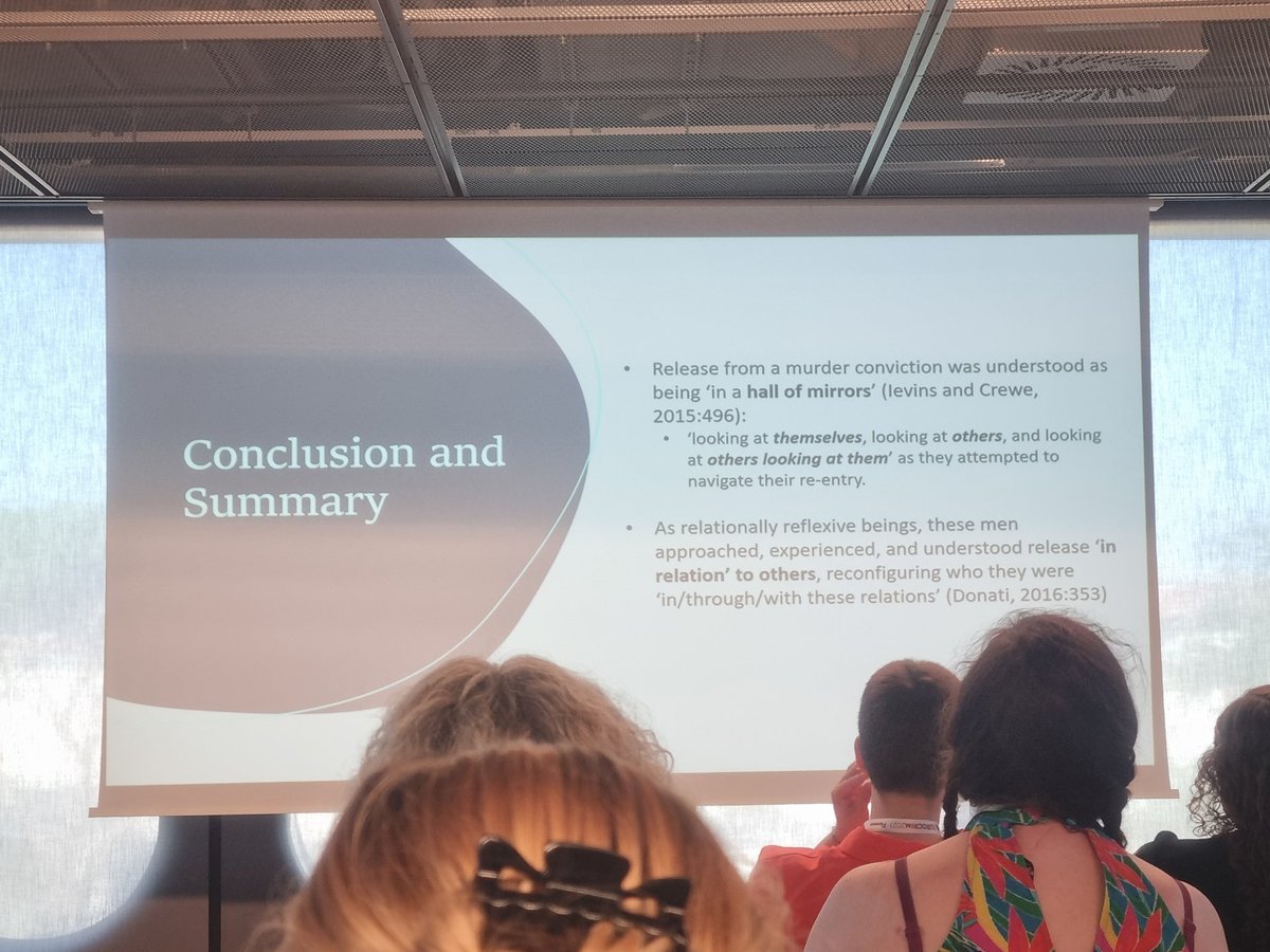 Day 3 of #eurocrim2023 has been packed full of insightful research. Challenging themes of entry &amp; release from prison, IPV, policing &amp; prevention of online CSA, rape &amp; sexual assault. Finding from presentation on MLS highlighting the importance of relationships to reintegration.