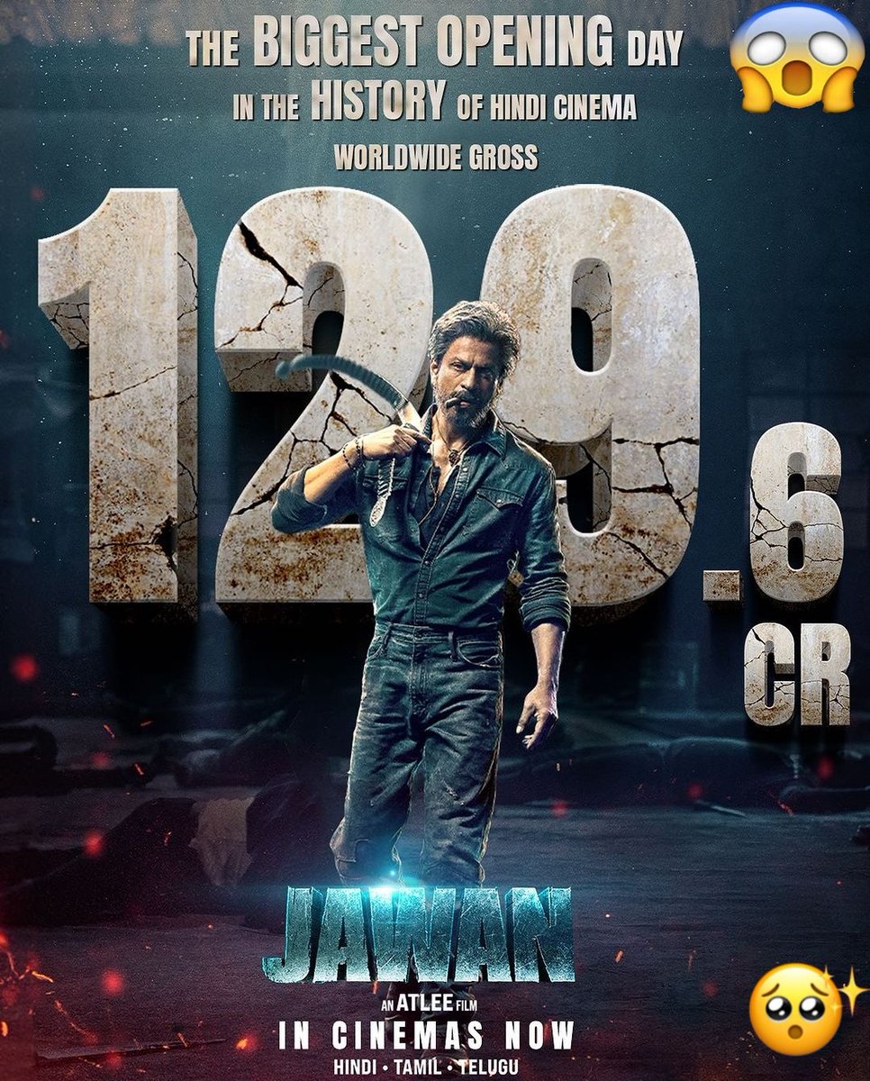 #followmeformore
Follow me if you are interested movie updates Bollywood, South...
#Jawan
The Biggest Opening Day In The History Of Hindi Cinema Worldwide Gross 129.6*CR 😳
The Power of #SRK 
#JawanCollection #BoxOffice #SRK #ShahRukhKhan𓀠 #TopBoyNetflix #viral #UPDATE