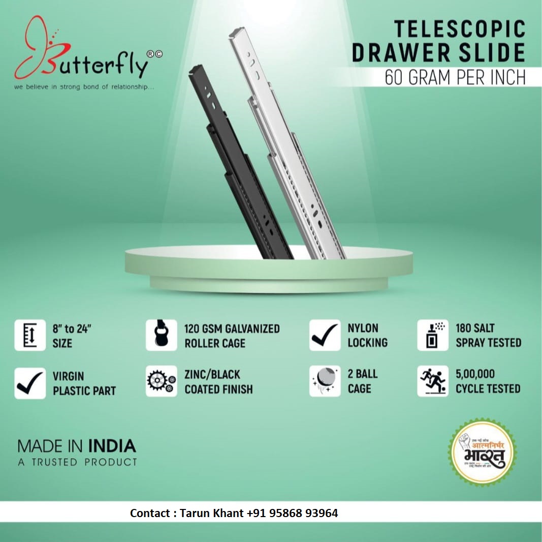 Get effortless extension & seamless storage with #telescopicdrawerslides from #BUTTERFLY.
#ButterflyRajkot #ButterfHardware #KitchenSolutions #Rajkot #SlidingChannels #DrawerSlidingChannel #TelescopicSlides #TelescopicChannelManufacturers #DrawerSlidesManufactures #DrawerSlides