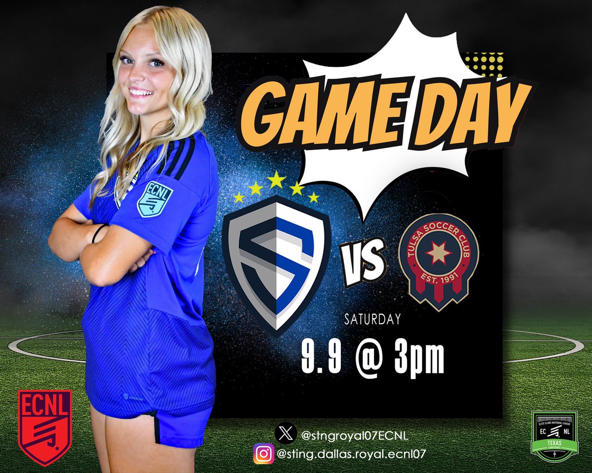 Sting Royal 07 ECNL (@stngroyal07ecnl) on Twitter photo It’s GAME Day!! Let’s Go!
Come out and shout for Royal at Jenks Sports complex.
<a href="/Bplwilliams/">Ben Williams</a> <a href="/StingSoccerClub/">Sting Soccer Club</a> <a href="/ECNLgirls/">ECNL Girls</a> <a href="/EcnlTexas/">ECNL Girls Texas Conference</a>
<a href="/NcsaSoccer/">NCSA Soccer</a> <a href="/ImYouthSoccer/">ECNL/GA/Recruiting/College Soccer</a> <a href="/ImCollegeSoccer/">College Soccer Truth ™</a> <a href="/PrepSoccer/">Prep Soccer ⚽️</a> <a href="/TheSoccerWire/">SoccerWire</a> It’s GAME Day!! Let’s Go!
Come out and shout for Royal at Jenks Sports complex.
<a href="/Bplwilliams/">Ben Williams</a> <a href="/StingSoccerClub/">Sting Soccer Club</a> <a href="/ECNLgirls/">ECNL Girls</a> <a href="/EcnlTexas/">ECNL Girls Texas Conference</a>
<a href="/NcsaSoccer/">NCSA Soccer</a> <a href="/ImYouthSoccer/">ECNL/GA/Recruiting/College Soccer</a> <a href="/ImCollegeSoccer/">College Soccer Truth ™</a> <a href="/PrepSoccer/">Prep Soccer ⚽️</a> <a href="/TheSoccerWire/">SoccerWire</a>