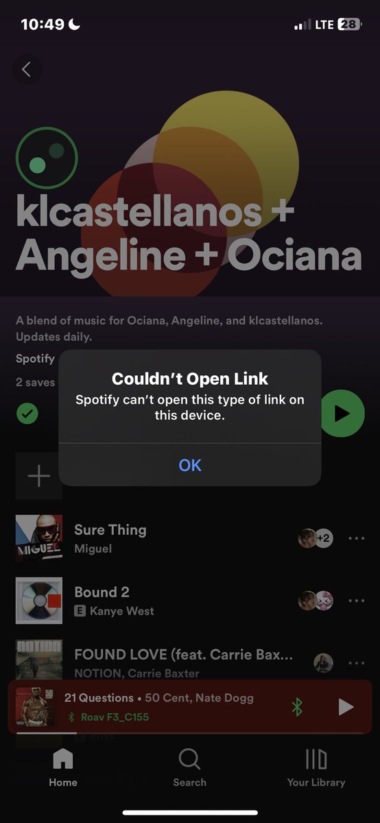 oceanbreeze1999's tweet photo. What the heck @SpotifyUSA  this has never happened before. This popped up when I tried to add songs https://t.co/3wcaQogkkG