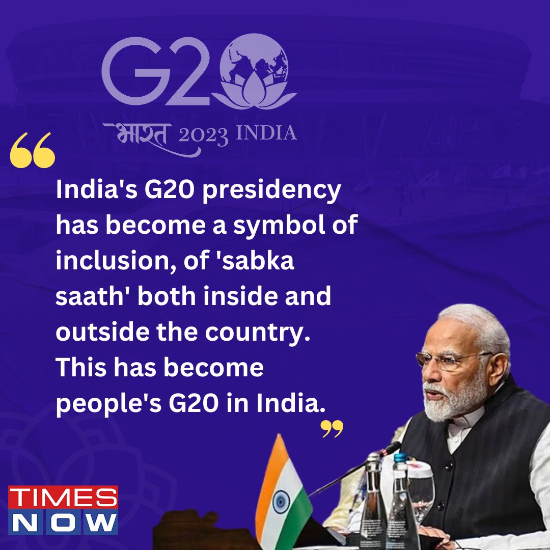 CricketGhostly's tweet image. Prime Minister Narendra Modi says, "India's G20 presidency has become a symbol of inclusion, of 'sabka saath' both inside and outside the country."

#ModiPowersBharat #G20India2023 #TNCards #ModiPowersBharat 

#G20SummitDelhi brings 🔥 and changes....