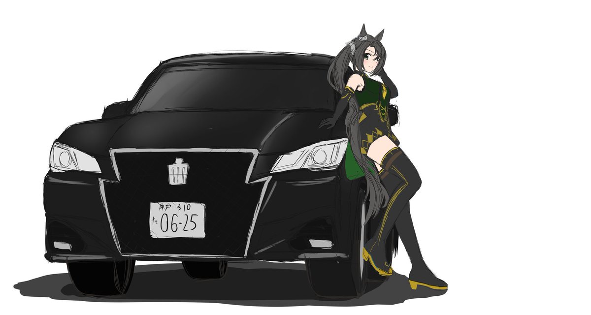 1girl horse ears animal ears car motor vehicle ground vehicle sports car  illustration images