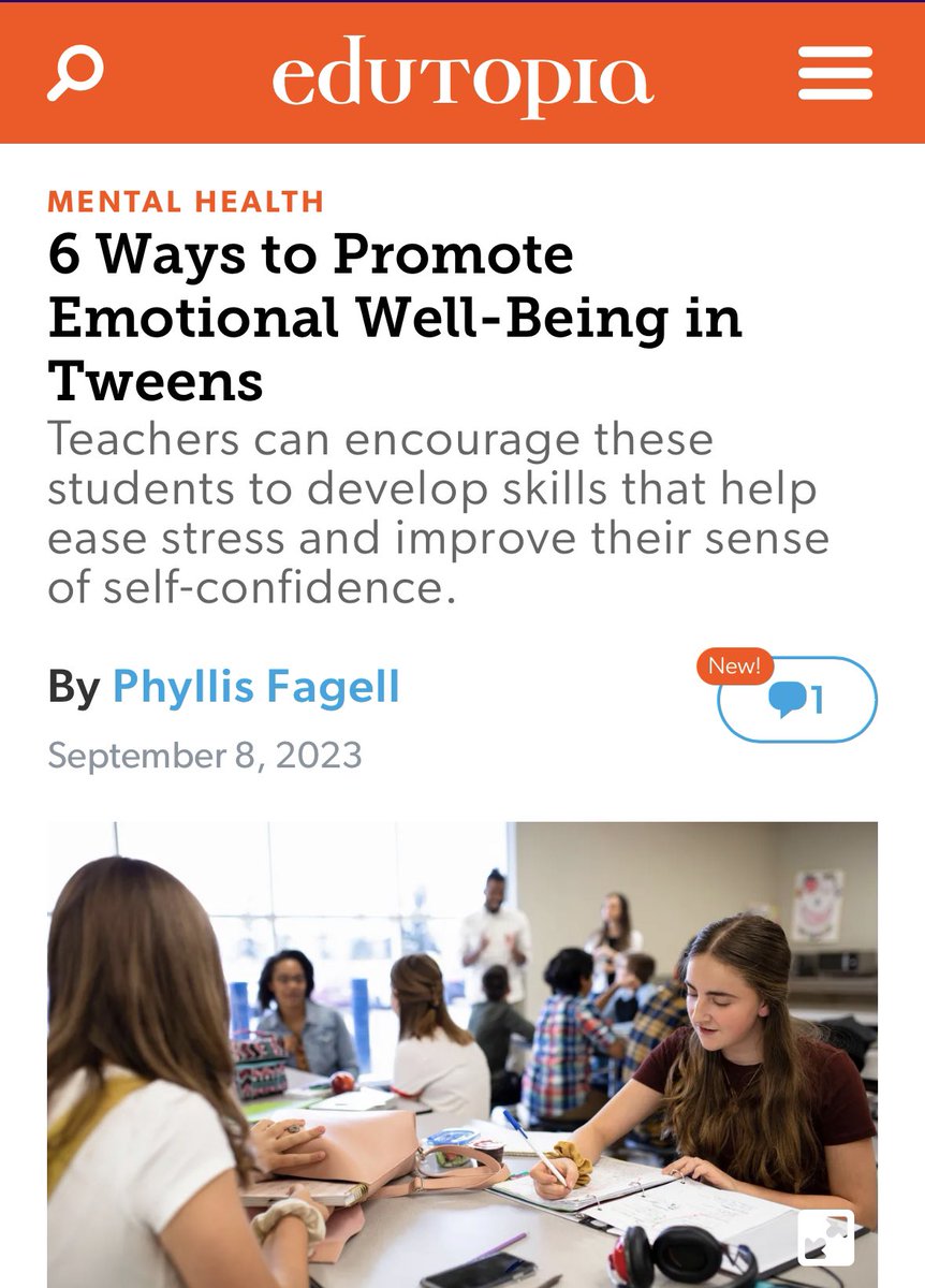 Pfagell's tweet photo. As I write in my latest @edutopia article, tweens must negotiate a more complex social &amp; academic system, w/out life experience, while in the throes of puberty. Teachers are not therapists, but here are 6 skills they can teach kids to reduce their stress. https://t.co/8BsELJjPRh https://t.co/cXAVLqE0FK