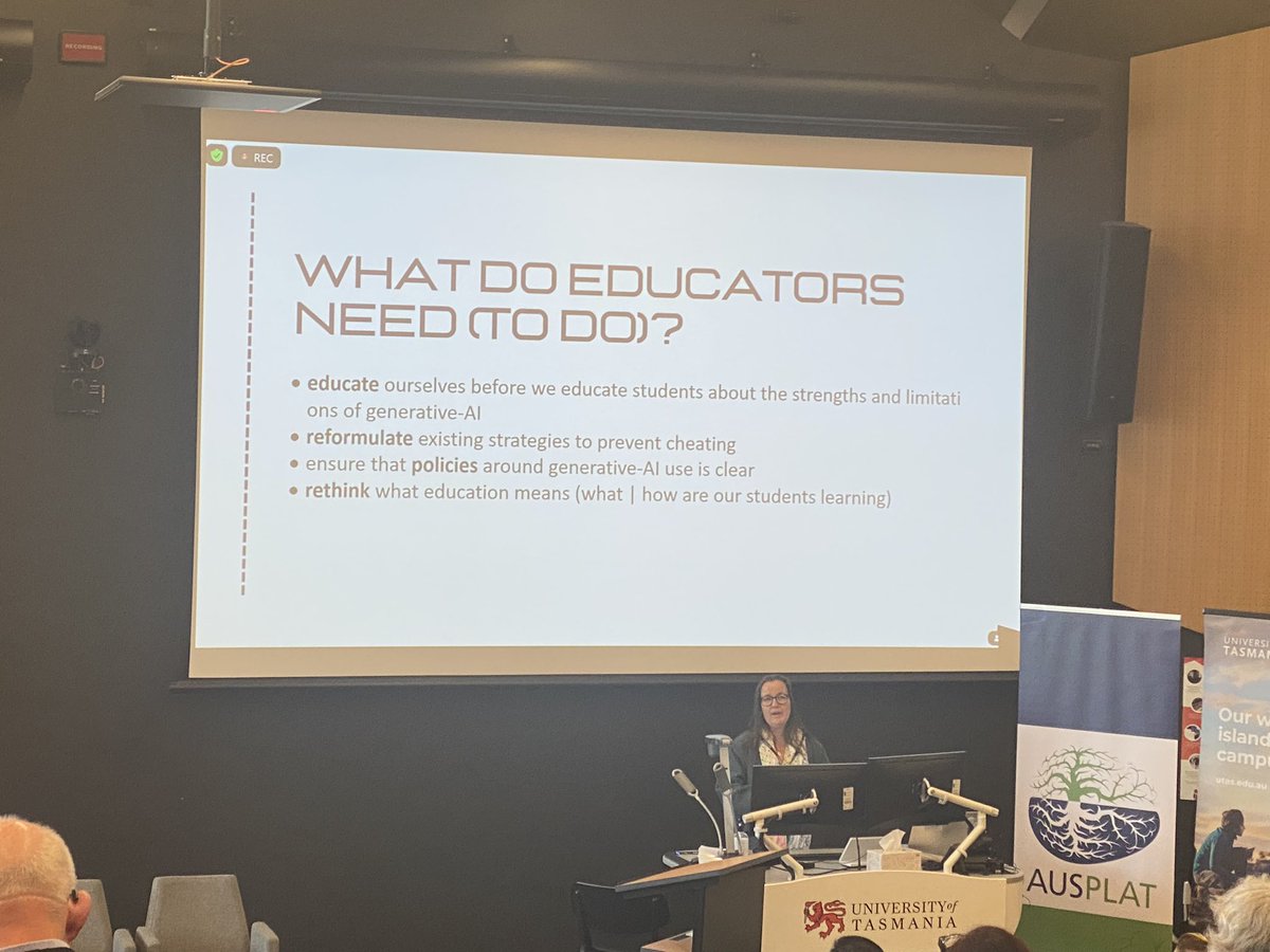 Great advice from @DrEllieMeissner re: #GenAI and what students need:
1) more clarity about what constitutes academic misconduct with GenAI use
2) support to use GenAI in ways that enhance learning
3) confidence in the integrity of their studies and degrees
@ausplat