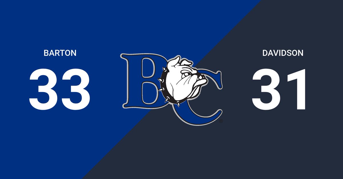 Barton College Athletics (@bartonathletics) on Twitter photo FINAL | FOOTBALL | BULLDOGS WIN! . Barton 33, Davidson 31 . Davidson, N.C. . Bulldogs now 2-0, upend NCAA D-I Wildcats Friday on the road! . #BartonBold . #BCBulldogs . <a href="/barton_fb/">BartonCollegeFB</a> . πππππ FINAL | FOOTBALL | BULLDOGS WIN! . Barton 33, Davidson 31 . Davidson, N.C. . Bulldogs now 2-0, upend NCAA D-I Wildcats Friday on the road! . #BartonBold . #BCBulldogs . <a href="/barton_fb/">BartonCollegeFB</a> . πππππ