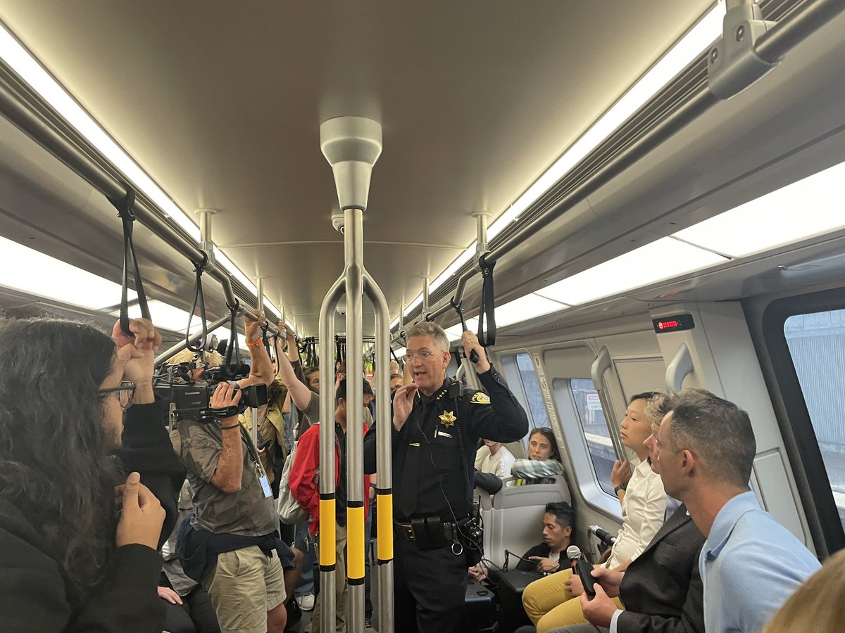 SFBART's tweet image. We are having a live conversation on board a train with @welcometomannys in celebration of #transitmonth. 

BART General Manager Bob Powers and @JaniceForBART are talking about the future of BART and answering questions about everything from safety to the famous BART screech.