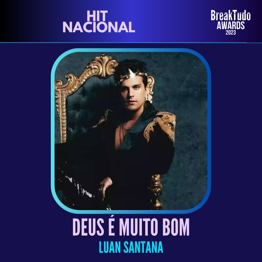 breaktudoawards's tweet photo. Vote por DEUS É MUITO BOM✨de Luan Santana (@LuanSantana) para Hit Nacional no BreakTudo Awards 2023:

🗓️Vote até 25/09
🔗https://t.co/DhQa7h0jyB #BreakTudoAwards #DEUSEMUITOBOM #LuanSantana https://t.co/3fvpHsuatY