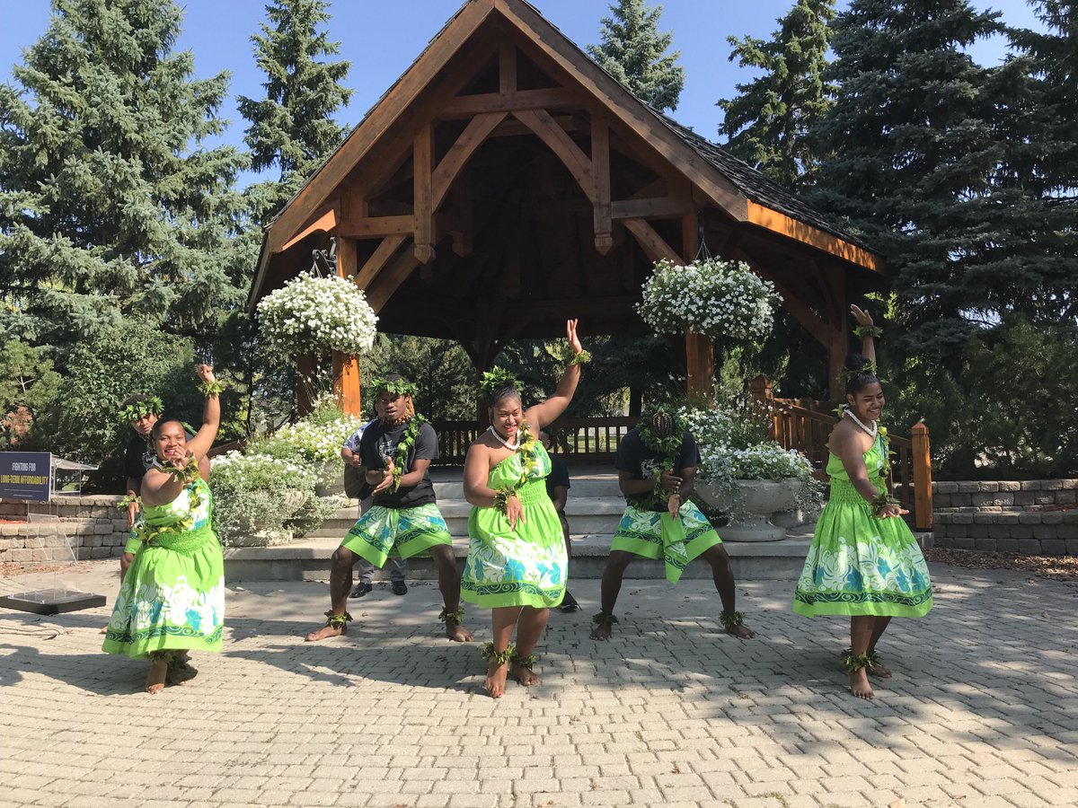 Kelvin Goertzen lays down the gauntlet in terms of spectacle with hula dancers at his Steinbach campaign event today,