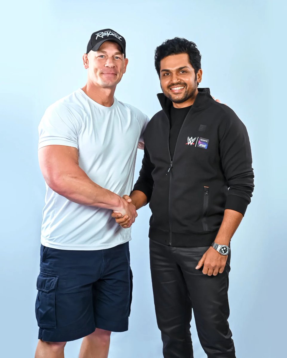 Exciting fanboy moment for Hero #Karthi . 😍

#Karthi had met legendary WWE superstar #JohnCena during his visit to Hyderabad for #WWESuperstarSpectacle. 📸 ✨

#WWEIndia #SonySportsNetwork #WWEIndia #IndiaglitzTelugu #Indiaglitz