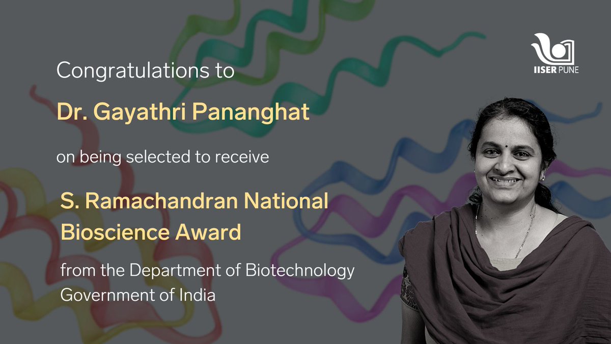IISERPune's tweet photo. Dr. Gayathri Pananghat from #IISERPune is among recent awardees for S. Ramachandran National Bioscience Award from @DBTIndia!!  
Dr. Pananghat's research is on understanding the molecular basis of cell shape and motility
Our #Congrats and best wishes!! 
https://t.co/uuKi2ADvM0 https://t.co/SW8FgwQLCw