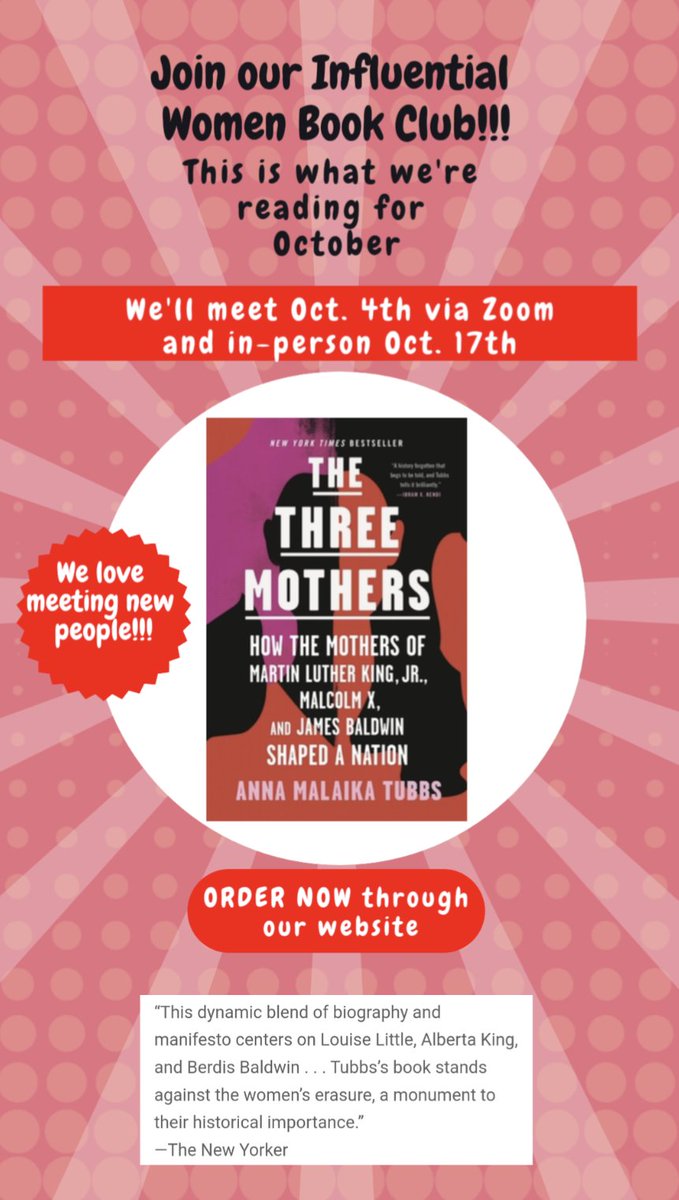Get ready to join our Influential Women Book Club in October! We're reading THE THREE MOTHERS from @annas_tea_ with @Flatironbooks!!! Get it from us here: thebookbungalow.com/book/978125075… #booktwitter #tbr #whattoread #shopindie #shopsmall #shoplocal