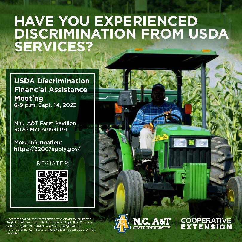 #USDA Discrimination Ffnancial Assistance program is a unique opportunity. N.C. A&amp;T is partnering with Land Loss Prevention Project to host a meeting so that farmers can understand how to apply and access support services, and help with the 40-page application, due Oct. 31.