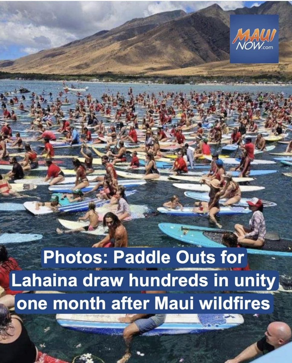 HawaiiDelilah's tweet photo. Paddle out events were planned for today to mark the one-month mark since the devastating wildfires of Sept. 8, 2023.

This was a sad but beautiful Aloha Friday.

https://t.co/ZoV6RCsiiW https://t.co/oQQosd2mWs