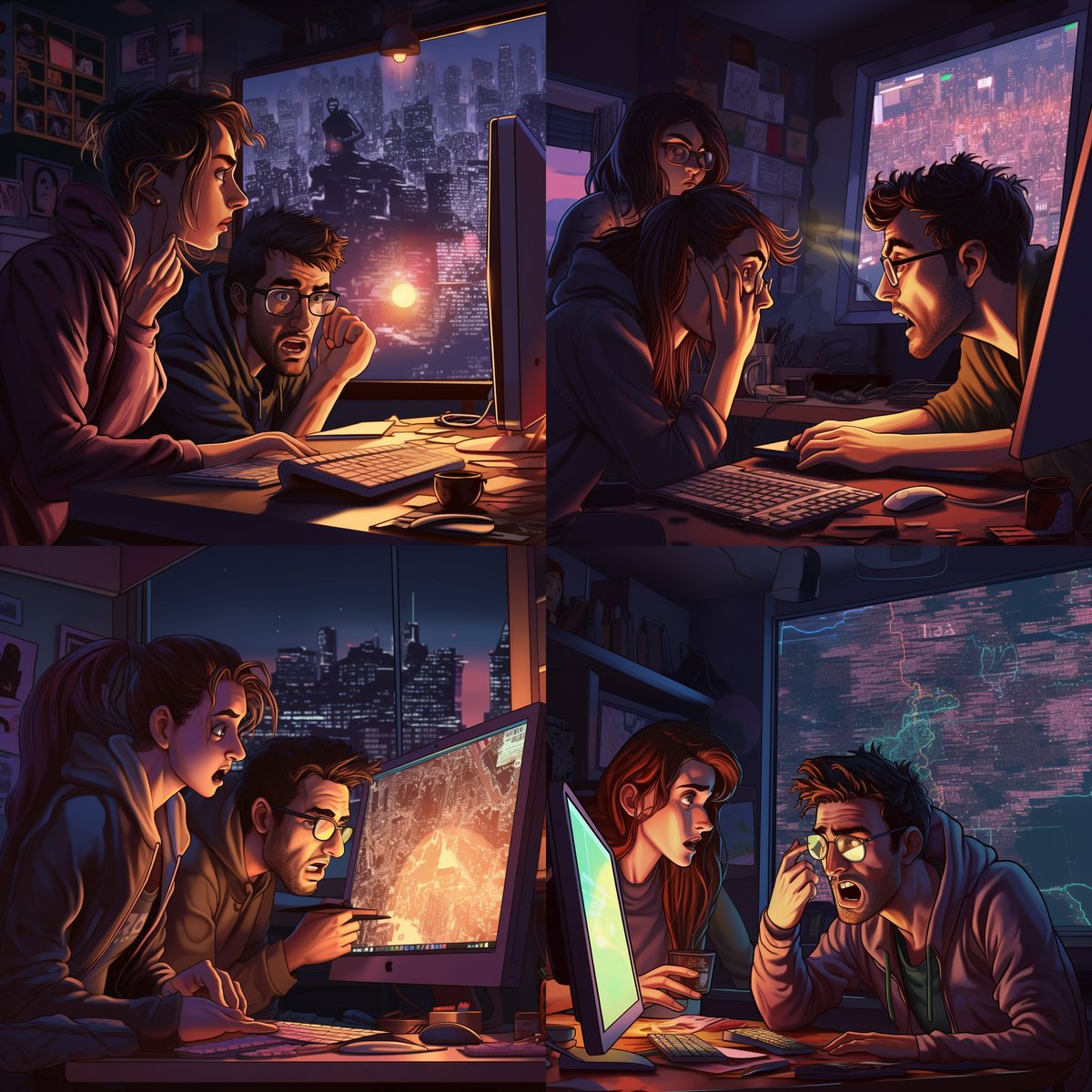 TeamFourTech's tweet image. I believe programmers, like me, feel the suspense of a late-night coding session. #TechnologyThrills #CodeMaster #LateNightCoding #TechTales #MidJourneyAI #MidJourneyArt #MidJourney