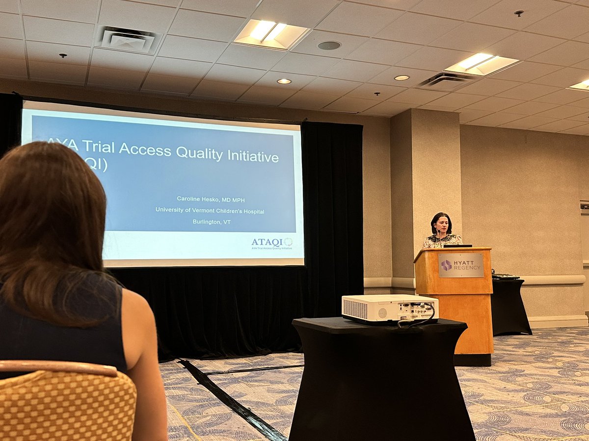 So proud of my colleague Caroline Hesko presenting <a href="/COGorg/">Children’s Oncology Group</a> on behalf of #ATAQI, a multi-institution QI initiative aimed at increasing cancer clinical trial enrollment in #AYAO patients. <a href="/UVMcancercenter/">UVM Cancer Center</a> @UVMMedCenter