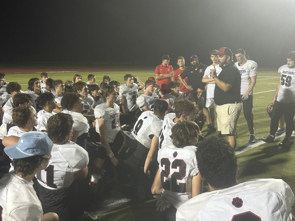 WHathletics's tweet photo. WH vs. Pembroke 
WH:  7 0 7 14 - 28
Pem: 13 13 0 0 - 26

The Whitman-Hanson Panthers defeat the Pembroke Titans 28-26 in a thrilling come from behind victory. 

The defense shut out the Titans in the second half. The front 7 of the Panthers, including Jacob Getchell, Johnny Walker, and Damian Frawley, shut down the Titans rushing attack and senior cornerback Cam Beltramini came up with a crucial interception.

On offense quarterback Ryan Nash threw two touchdown passes, one to senior Brendan Moore and the game winner with 11 seconds left to Beltramini. Billy Morgan and Brady Markowski added scores on the ground.

The Panthers looks to keep it rolling next week against Scituate.