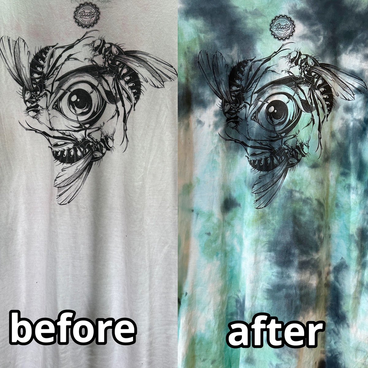 Sound_mattsun's tweet photo. お客様オーダー
BLACKFLYSのTシャツをカスタム
寒色系のカラー希望だったので
黒、緑、水色で合わせてみました🪰
古着リメイクやグッズ製作、アパレル製作、など色んなタイダイ染めも1着から受け付けてますのでお気軽にDMください✨
#DyeingStudioM
#タイダイ染め
#BLACKFLYS https://t.co/0wI1SGx78Y
