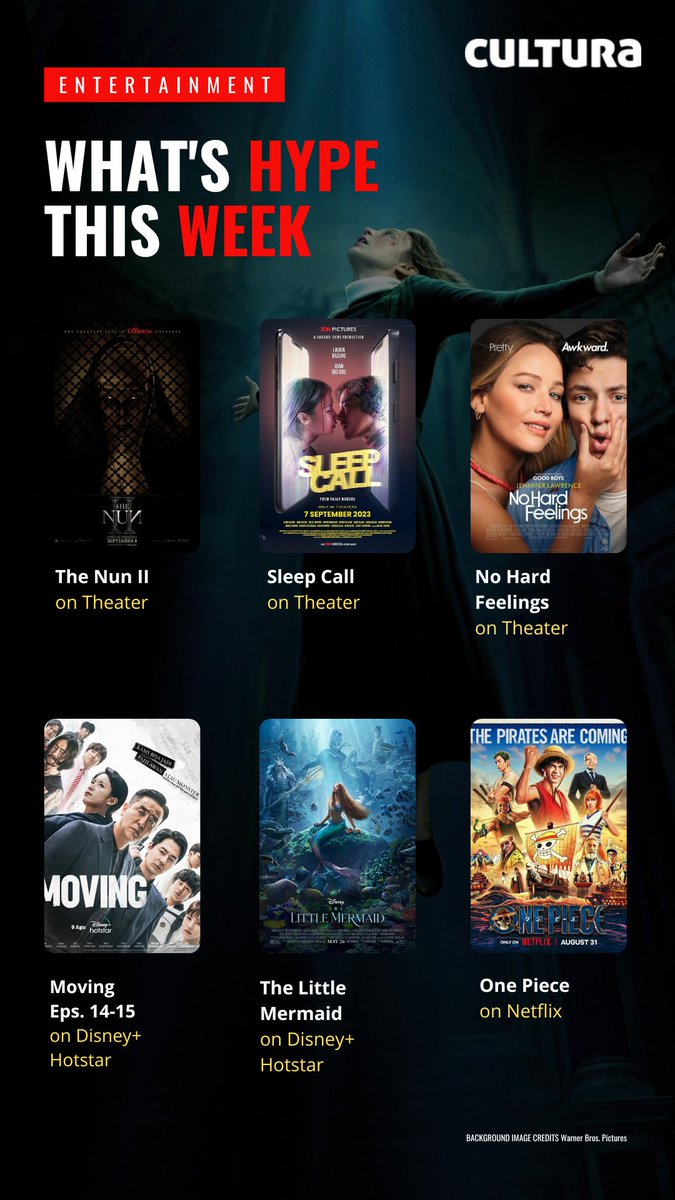 CulturaStudios's tweet image. Mau nonton apa weekend ini?  🍿

#TheNun2  dan #SleepCall sedang tayang di bioskop. The Little Mermaid sudah masuk @DisneyPlus , #OnePieceNetflix masih hype, buruan di-binge!
