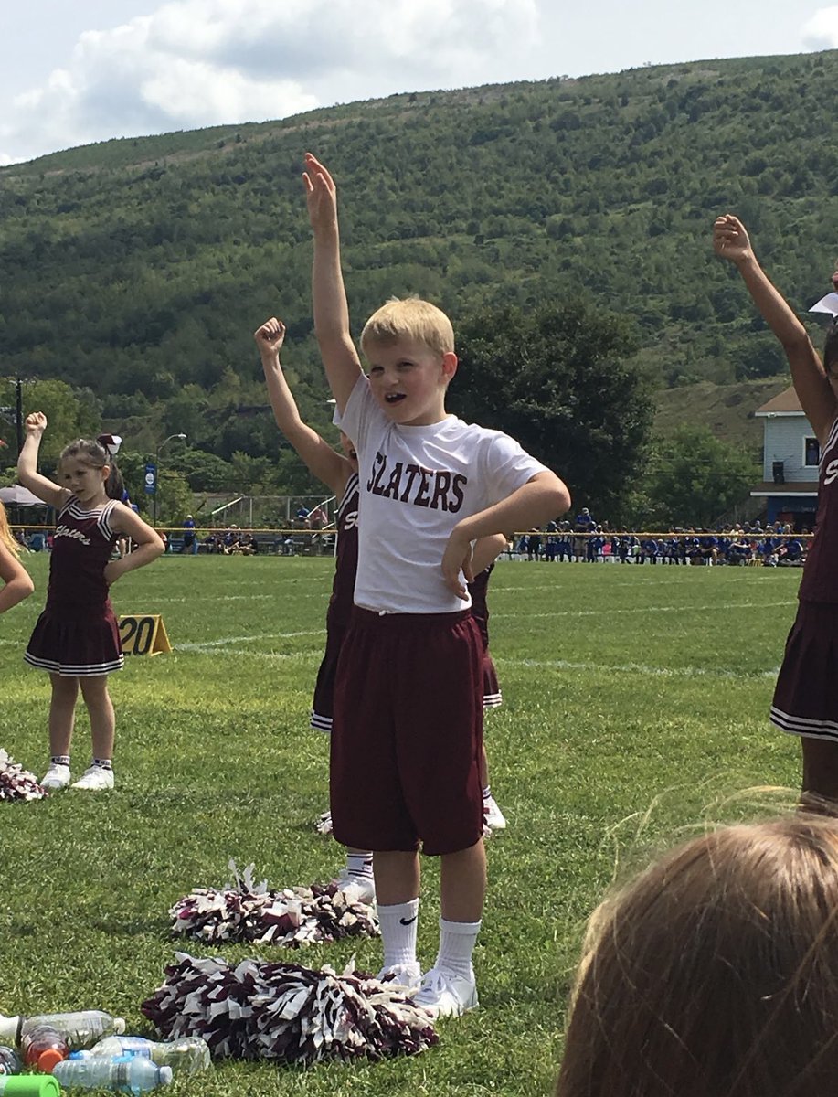 aleighlou's tweet photo. Finally, he got to cheer as a Varsity Cheerleader at Bangor Memorial Park. He’s been looking forward to this since he first put on a Slater uniform. https://t.co/pM3VFCl5dm