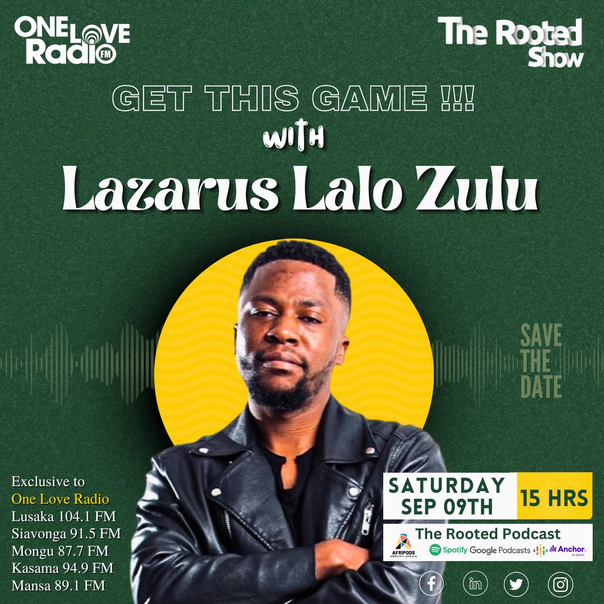 ShowRooted's tweet image. Join us for an exciting chat with Lazarus Lalo Zulu, the international music director, and artist! 🎶🗓️🎹 Tune in on September 9th, 3:00 PM CAT sharp at 
onelovezambia.com. 📻 

#LazarusZulu #MusicDirector #OneLoveRadio