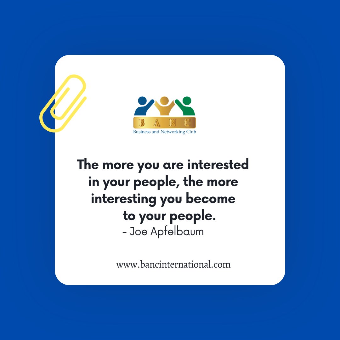 BancNetworking's tweet photo. 🌟 "Interested people are interesting people." - Joe Apfelbaum

Spark conversations. Build connections. Stay curious. 💬🤝✨ #Networking #StayCurious #Connections #JoeApfelbaumWisdom https://t.co/EV1gScoQBq
