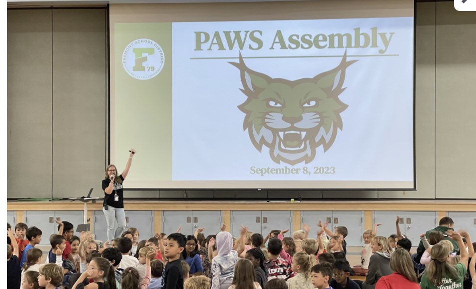 PBS PAWS Kick off assembly at the Elementary as well! Willie the Wildcat made an appearance too! <a href="/FSD79/">Fremont District 79</a> #empower79